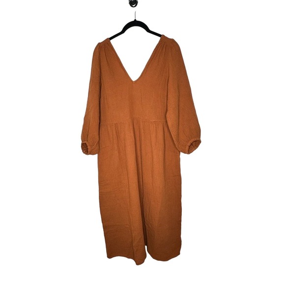 NWT Madewell Womens Midi Dress XS Lightspun V Neck Double Gauze Pockets Brown - Picture 5 of 15